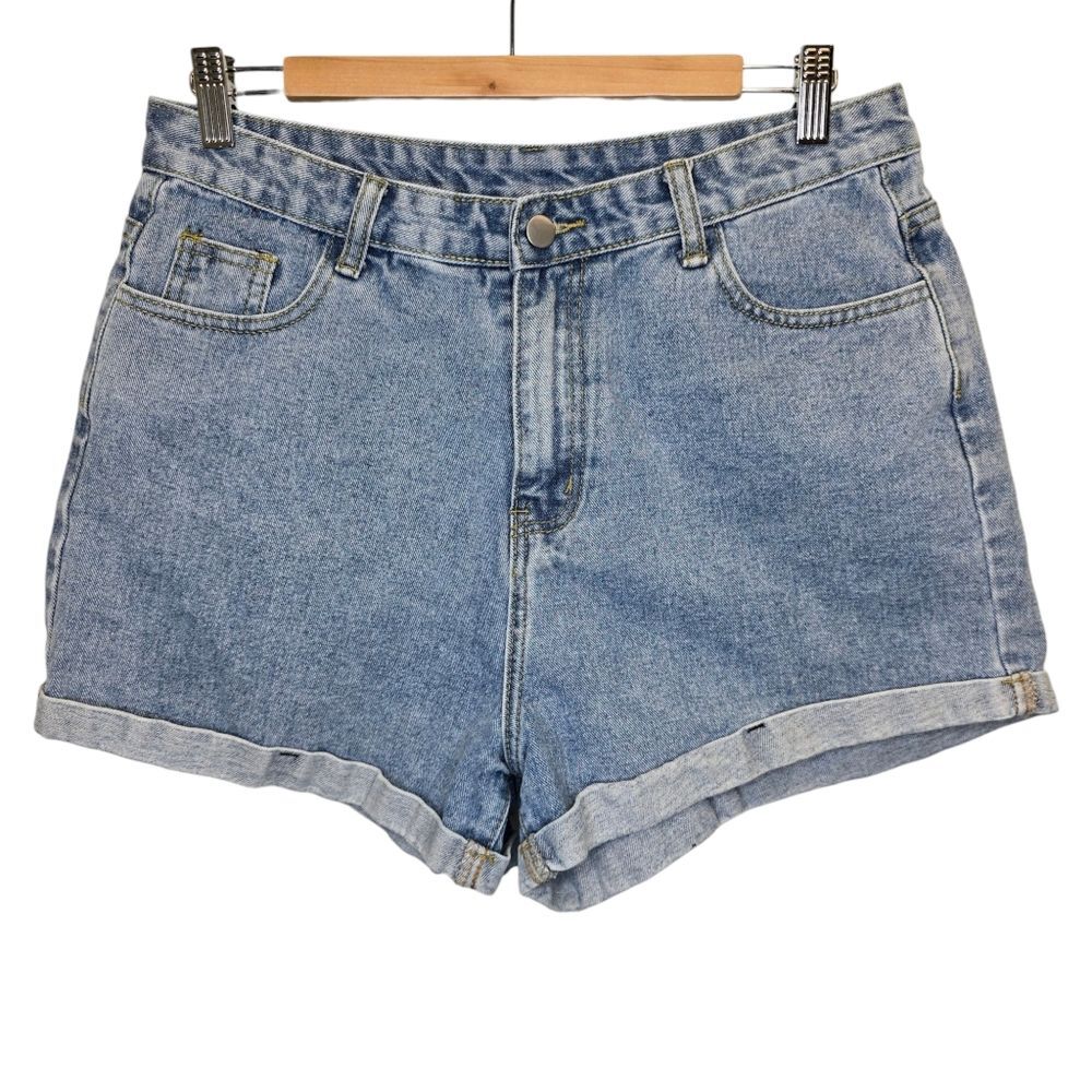 SHEIN Women's XL Light Wash High Waisted Rolled Hem Blue Denim Shorts